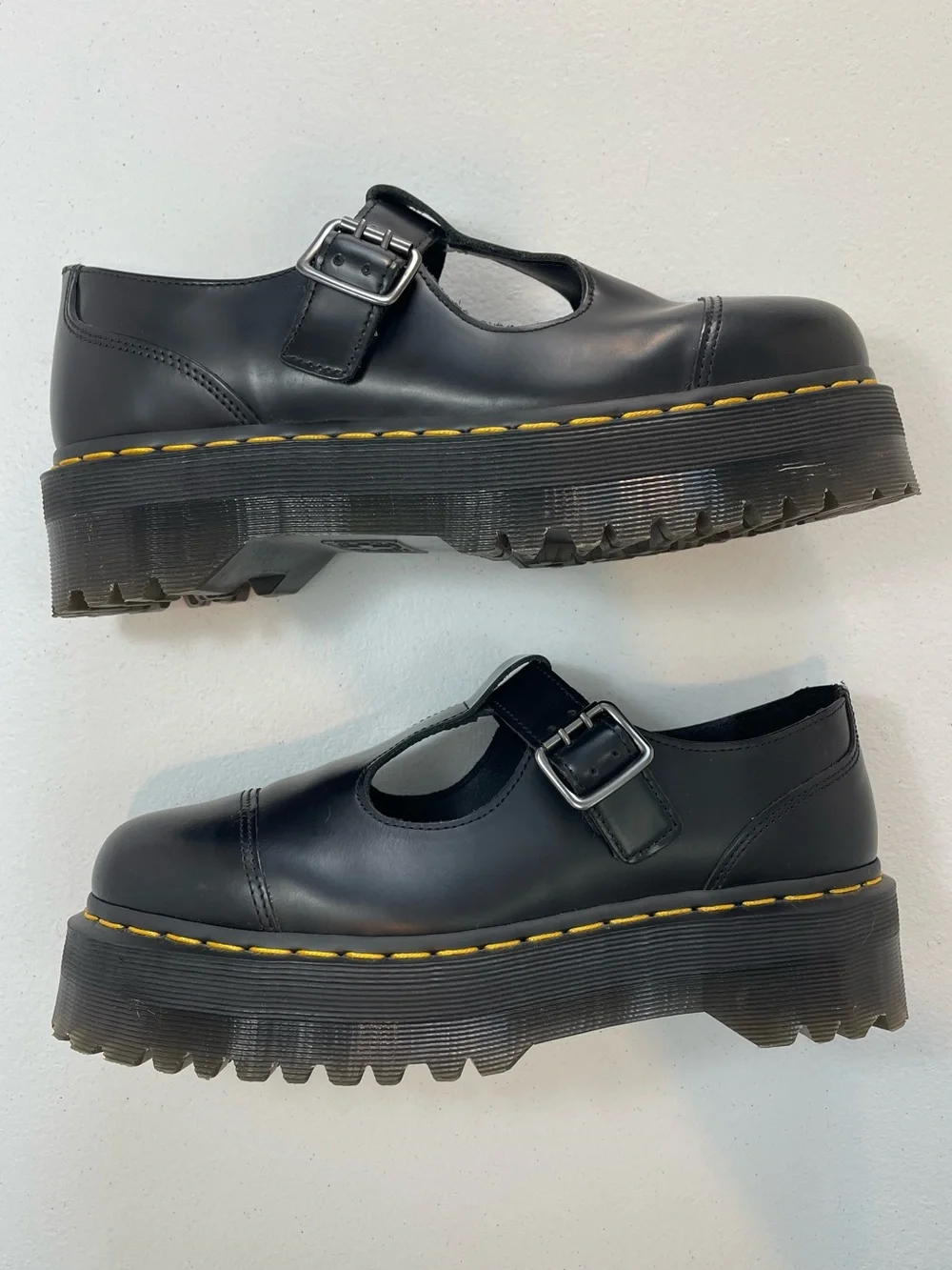 Dr. Martens Bethan Black T-Bar Mary Jane Shoes w/ Quad Platform Sole - Size 10